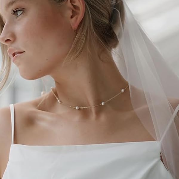 Trinckle Pearl Necklaces for Women, Pearl Choker Dainty Pendant Necklace | White Pendant Choker for Teen Girls, Layered Daisy Jewelry, Wedding Strands for Bride Bridesmaids as Beach Summer Accessories - style: Gold Pearl Necklace