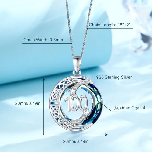 JUSTKIDSTOY Birthday Gifts for Women Girls 925 Sterling Silver Celtic Moon Star Necklace with Blue Crystal Pendant Jewelry for Sister Friends - style: 100th