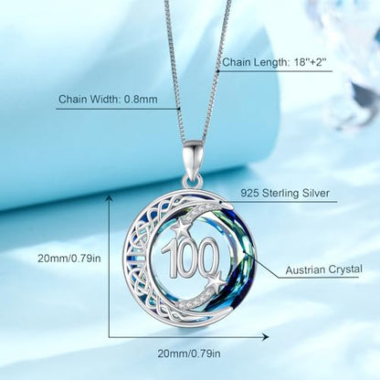 JUSTKIDSTOY Birthday Gifts for Women Girls 925 Sterling Silver Celtic Moon Star Necklace with Blue Crystal Pendant Jewelry for Sister Friends - style: 100th
