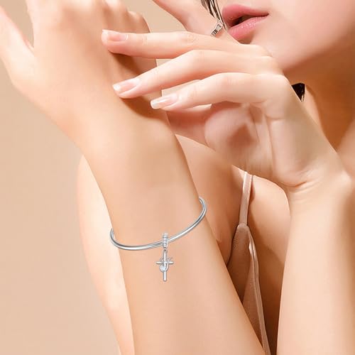 PROESS Initial Cross Charm 925 Sterling Silver Letter A B C Pendant Dangle Charm Beads for Bracelet Initial Cross Jewelry Gifts for Women - style: 10-J