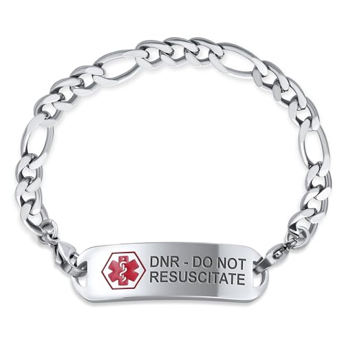 Bling Jewelry Personalize Medical Identification Medical ID Figaro Link Bracelet For Men Steel 8.5in Custom Engraved - style: Figaro-Do Not Resuscitate