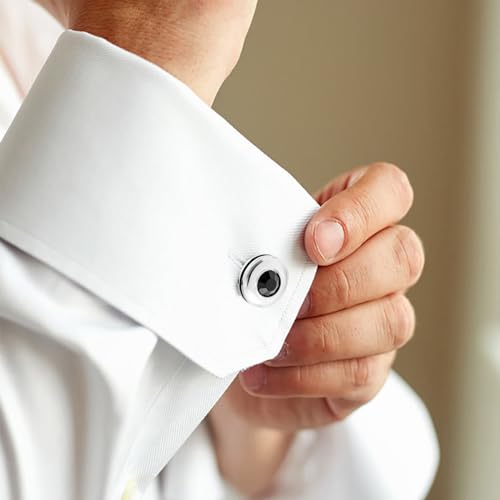 Cufflinks for Men and Tuxedo Shirt Studs Set with Gift Box Stainless Steel Cuff links - style: Black Crystal