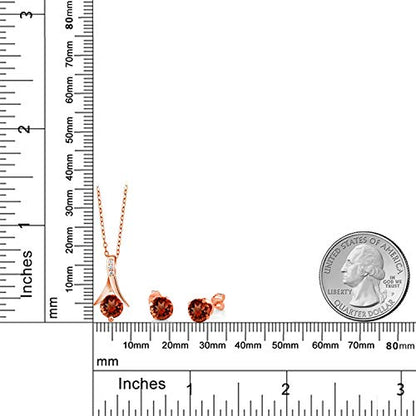 Gem Stone King 18K Rose Gold Plated Silver Pendant and Earrings Jewelry Set Round Garnet 2.25 cttw 18 InchesChain