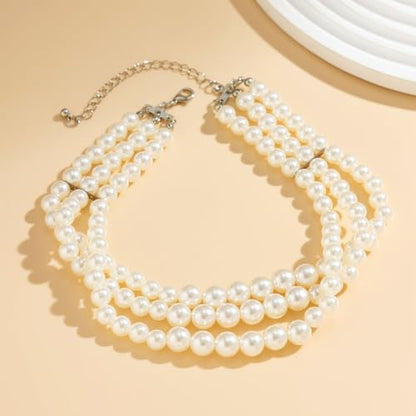 Boho Choker Necklaces for Women - Faux Round Pearl Layered Fashion Chunky Thick Clavicle Necklace Wedding Bride Jewelry Gifts - color: Style B