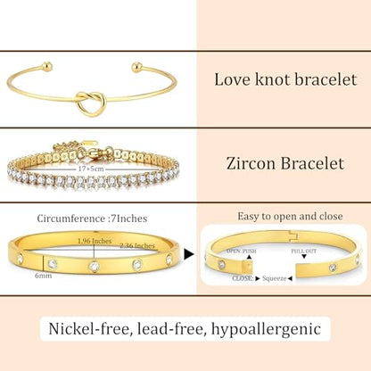 18 K Gold Plated Love Bangle Bracelet Stack Cuff Jewelry for Women Jewelry Set for Women Gift with Box - style: style27