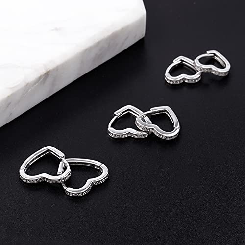 Sterling Silver Earrings Heart Hoop Earrings for Women Small Cubic Zirconia Silver Heart Huggie Hoops Earring Small Hoop Earings Set Hypoallergenic Cute Earing for Women Girls | Hypoallergenic Silver Earrings Heart CZ Huggie Hoop Earrings Set Comfortable