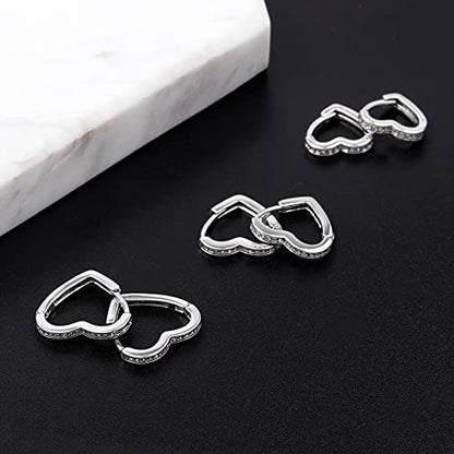 Sterling Silver Earrings Heart Hoop Earrings for Women Small Cubic Zirconia Silver Heart Huggie Hoops Earring Small Hoop Earings Set Hypoallergenic Cute Earing for Women Girls | Hypoallergenic Silver Earrings Heart CZ Huggie Hoop Earrings Set Comfortable