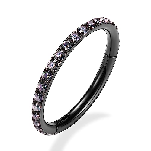 FUNLMO 20G 18G 16G 12G Nose Ring Hoop Conch Rook Daith Helix Tragus Piercing Jewelry 316L Surgical Steel Cartilage Earring Conch Hoop Earring Septum Jewelry Belly Lip Ring 5mm to 14mm - color: Black-Vitrail Medium CZ, 1pc