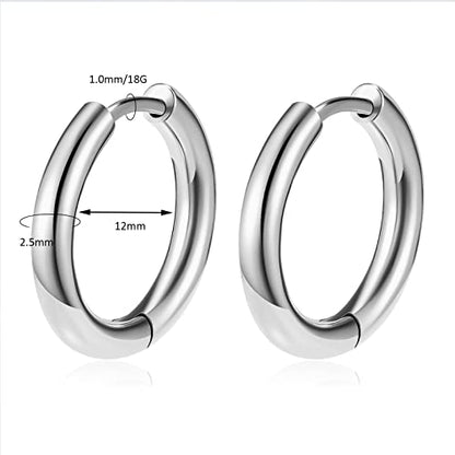 Titanium Huggie Hoop Earrings Hypoallergenic Nickel Free Hinged Sleeper Earrings for Sensitive Skin Cartilage Helix Lobes - style: Huggie 12mm silver