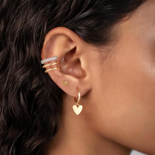Gold Ear Cuff Earring for Women 14K Gold Plated Cubic Zirconia Non-Pierced Clip on Cartilage Chunky Ear Cuffs Hypoallergenic Jewelry - style: cz triple / pair