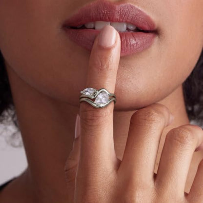 18K Gold & Silver Plated Stackable Ring Set for Women, CZ Curved Wave Stacking Bands, Statement Promise Rings for Wedding Engagement, Trendy Dainty Jewelry Gift - color: Silver 2
