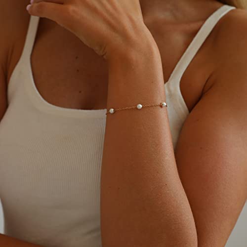 18K Gold Plated Pearl Beaded Cross Bracelets for Women Adjustable Stainless Steel Dainty Thin Gold Box Cuban Twisted Link Chain Bracelet Bridesmaid Jewelry Gifts - color: Multi Pearls-Gold