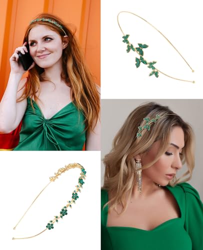 Wecoe 4 Pack Rhinestone Headband for Women and Girls, Flower Wedding Headband, Bridal Shower, Party, Prom, Cosplay, Hair Accessories, Gifts - color: Gold band & blue/green rhinestones