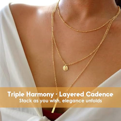 Necklace for Women with Circle and Bar Pendants Layered Jewelry Versatile Design - color: golden