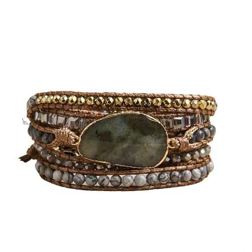 Women Wrap Bracelets Boho Natural Stone Jasper Turquoises Strand Bracelet Jewelry Collection - color: Gray #2