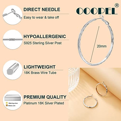 Sterling Silver Hoop Earrings - Diamond-Cut Circle Hoops, Hypoallergenic, 3mm Thin, Oversize 20/30/40/50/60mm - color: Silver,20mm