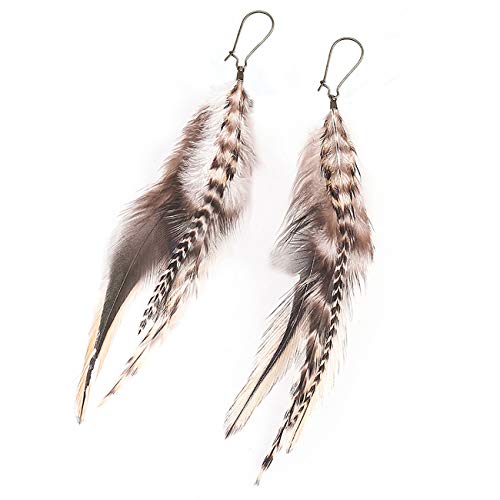 lureme Bohemian Multicolor Pheasant Feathers Dangle Earrings Handmade Natural Feather Earrings (er006314) - style: Dangle
