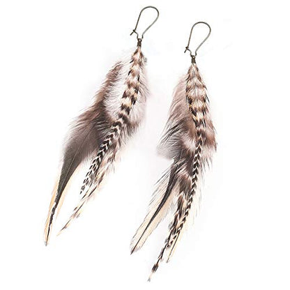 lureme Bohemian Multicolor Pheasant Feathers Dangle Earrings Handmade Natural Feather Earrings (er006314) - style: Dangle