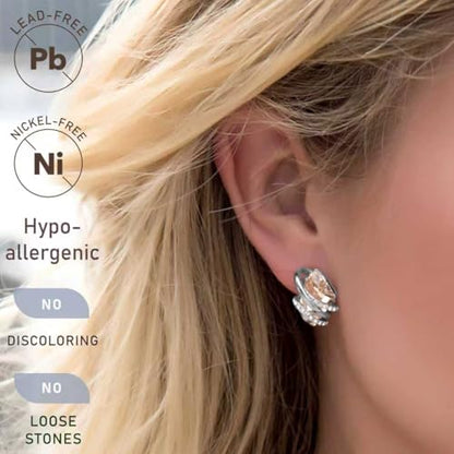 Gifts for Women, Wish Stone Stud Earrings with Birthstone Crystals, 18K Rose Gold Plated or Silver-tone - color: 204-April-Clear White-Silvertone