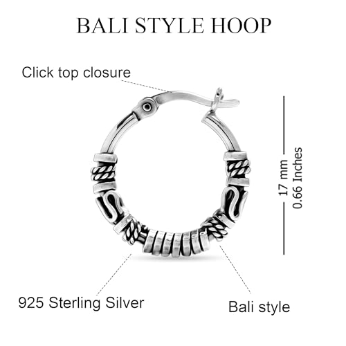 LeCalla 925 Sterling Silver Oxidized Balinese Hoops Earring Jewelry Small Antique Bali Beaded Hoop Earrings for Women - color: Balinese Spiral Design