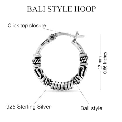 LeCalla 925 Sterling Silver Oxidized Balinese Hoops Earring Jewelry Small Antique Bali Beaded Hoop Earrings for Women - color: Balinese Spiral Design