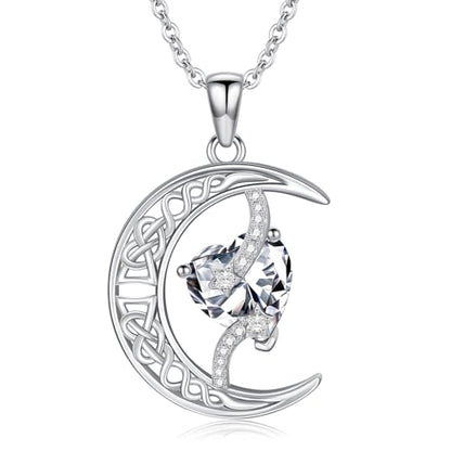 TOUPOP Moon and Star Birthstone Necklace for Women 925 Sterling Silver Celtic Moon Jewelry Birthday Mothers Day Gifts for Mom Wife Her - color: 04-April-Simulated Diamond