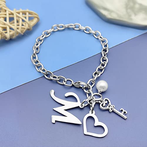 Initial A-Z Bracelets Gift for Women Girls Stainless Steel Chain Bracelet 26 Alphabet Jewelry Gifts for Birthday Anniversary Letter Bracelet Monogram Gifts for Sister Friend Girlfriends Mom 8.26 Inch - color: Silver