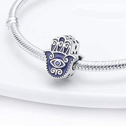 14K Gold Plated Charms for Bracelets Necklace Star Moon Cross Beads Woman | 925 Sterling Silver Charms Butterfly Cute Cat Dog Evil Eye Lucky Bracelet Beads Aesthetic Peandant Jewelry Gift for Mom - color: Evil Eye Palm Charm
