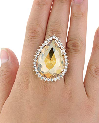 NYFASHION101 Radiant Teardrop Stone Adjustable Cocktail Statement Ring - color: Clear Encircled Teardrop, Light Brown