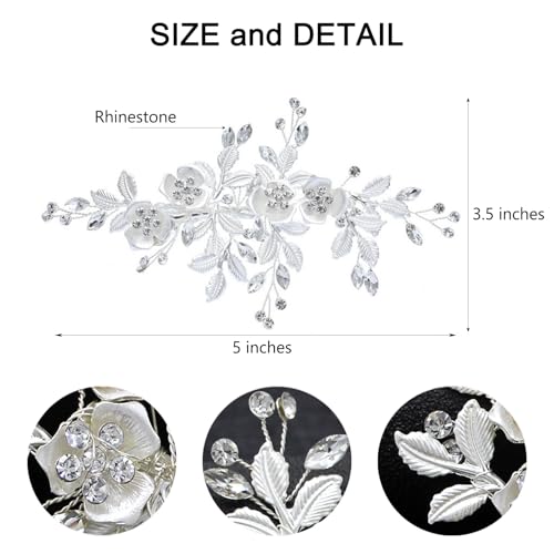 Bridal Hair Accessories Silver Wedding Hair Duckbill Clip for Brides, Handmade Rhinestone Hair Vine Wedding Head Pieces for Women and Bridesmaids Flower Girls - color: Silver