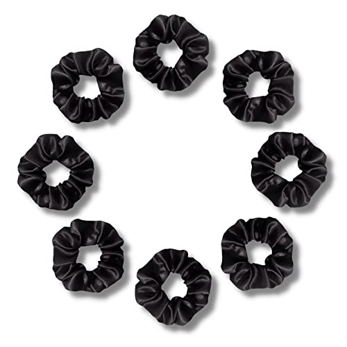 SILVR BEAR Luxury Black Satin Scrunchies, Satin Hair Ties for thick & curly Hair, Scrunchies for Women and Girls, Softer than Silk Hair Ties, 8 Pack, Black - color: Black - 8