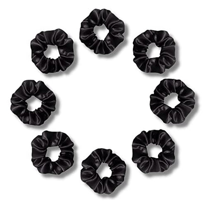 SILVR BEAR Luxury Black Satin Scrunchies, Satin Hair Ties for thick & curly Hair, Scrunchies for Women and Girls, Softer than Silk Hair Ties, 8 Pack, Black - color: Black - 8