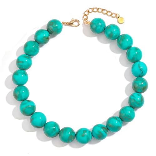 Chunky Beaded Necklace for Women Trendy Boho Collar Statement Necklace Large Round Resin Beads Choker Necklaces Summer Beach Jewelry Gifts - color: Turquoise