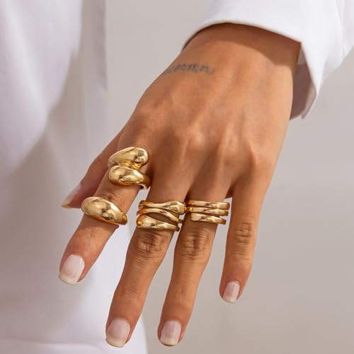 CJIAYUJEW 3Pcs Big Chunky Gold Bangle for Women Silver Cuff Wide Bracelet Trendy Teardrop Wire Irregular Minimalist Jewelry - style: C-Gold