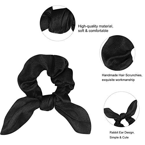 Ondder Hair Scrunchies - 15 Pcs Bow Ribbon Scrunchies with Elastic Hair Ties, Ponytail Holders & Hair Accessories for Women, Girls, and Kids - Black - color: Black