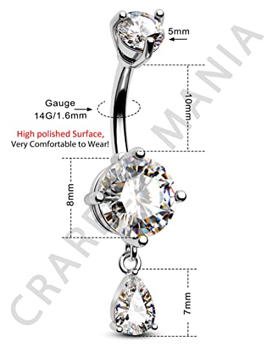 Belly Button Ring Dangle Belly Rings 316L Surgical Steel Belly Button Piercing Jewelry Teardrop Navel Ring for Women - color: Silver-CLCZ-10mm