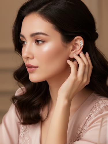 Moissanite 20mm Butterlfy/Flower/Leaf/Bezel Crawler Stud Earrings for Women, 925 Sterling Silver with Gold Plated, Hypoallergenic Cartilage Earrings, Valentines Birthday Anniversary Wedding Gift - color: Leaf - 3.90 Carat - Yellow Gold