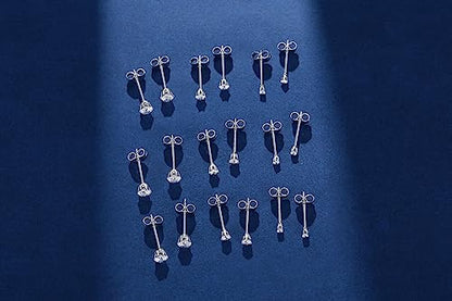 FOSIR 10 Pairs Tiny Womens Surgical Stainless Steel Clear Cubic Zirconia Stud Earrings, Hypoallergenic 316L Earrings Set - style: 2/3/4mm-9 pair