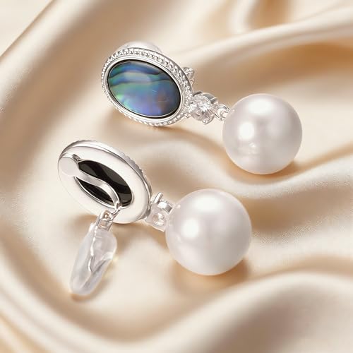 Yoursfs Abalone Shell Pearl Clip On Earrings for Women Colorful Cubic Zirconia Earrings Non Pierced Freshwater Pearl Drop Dangle Earring Trendy Jewelry - style: Pearl Drop Earring