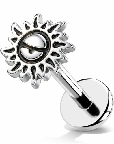 OUFER | Minions 16g Extended Internally Threaded Flat Back Helix Stud | Punk Style 6mm 316L Surgical Steel Tragus Earrings, Minions Eye Sun Nose Lip Cartilage Piercing Jewelry for Women Men