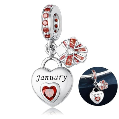 Love Heart Birthstone Dangle Charms Compatible with Pandora Bracelets | 925 Sterling Silver 5A Cubic Zirconia Mother's Day Christmas Birthday Birthstone Gifts Bead Charm Pendants Women Jewelry - color: January Dangle Birthstone Charms