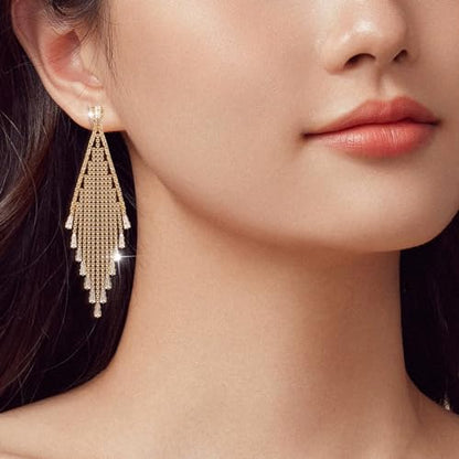 Dangle Earrings for Women，Crystal Drop Earrings Zirconia Rhinestone Dangling Earrings for Women Prom Party Jewelry Gifts，Dangle Fashion Jewelry Crystal Earrings for Women and Girls - color: Gold