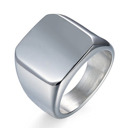 Stainless Steel Signet Ring for Men Solid Square Biker Rings Matte Brushed/Polished Finish - color: Polished, Silver
