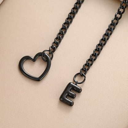 sroyte Black Heart Slip Chain Initial Necklaces for Women,Stainless Steel O-Ring Adjustable Lariat Heart Y-Necklace,Punk Gothic Cuban Collar Choker Necklace for women - color: Black E