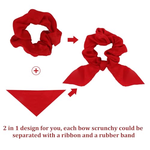 20 Pack Satin Hair Accessories for Women - Bow Scrunchies, Bunny Ear Hair Ties with Tails for Thick Hair and Girls - color: Red