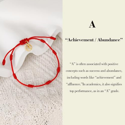 Red String Bracelet with Initial Letter and 7 Protective Knots – Adjustable Kabbalah Bracelet for Women & Men, Personalized Good Luck Charm for Positive Energy - color: A