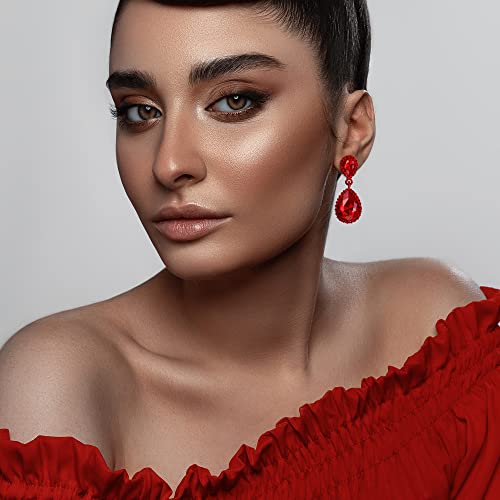 EVER FAITH Women's Austrian Crystal Wedding Tear Drop Dangle Earrings | Bridal Prom Jewelry for Bride Bridesmaid - color: Red Red-Tone