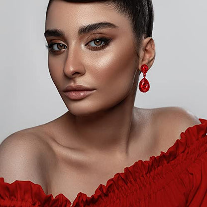 EVER FAITH Women's Austrian Crystal Wedding Tear Drop Dangle Earrings | Bridal Prom Jewelry for Bride Bridesmaid - color: Red Red-Tone