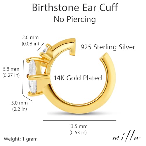 MILLA Ear Cuffs Non Piercing, Birthstone Jewelry, 14K Gold Plated over 925 Sterling Silver Half Hoop Dainty Earrings for Women Trendy with CZ Stones, Lightweight and Hypoallergenic - color: 02 February - Amethyst