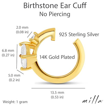 MILLA Ear Cuffs Non Piercing, Birthstone Jewelry, 14K Gold Plated over 925 Sterling Silver Half Hoop Dainty Earrings for Women Trendy with CZ Stones, Lightweight and Hypoallergenic - color: 02 February - Amethyst